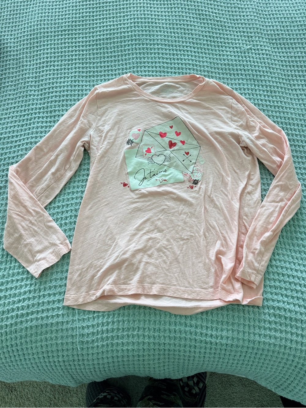 J. Crew Light Pink Long-Sleeve Tee with Heart Envelope Graphic
